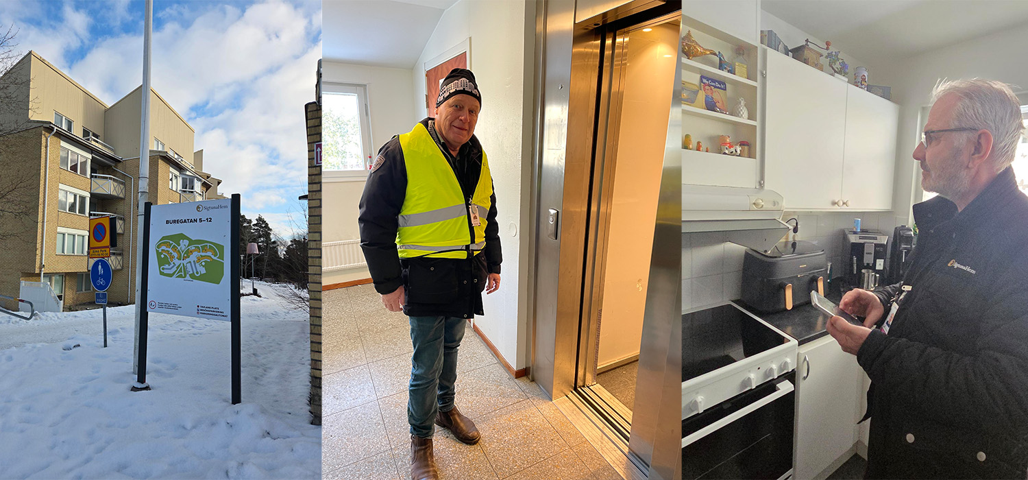 Personer som går in i ett hus Personer som går in i ett hus